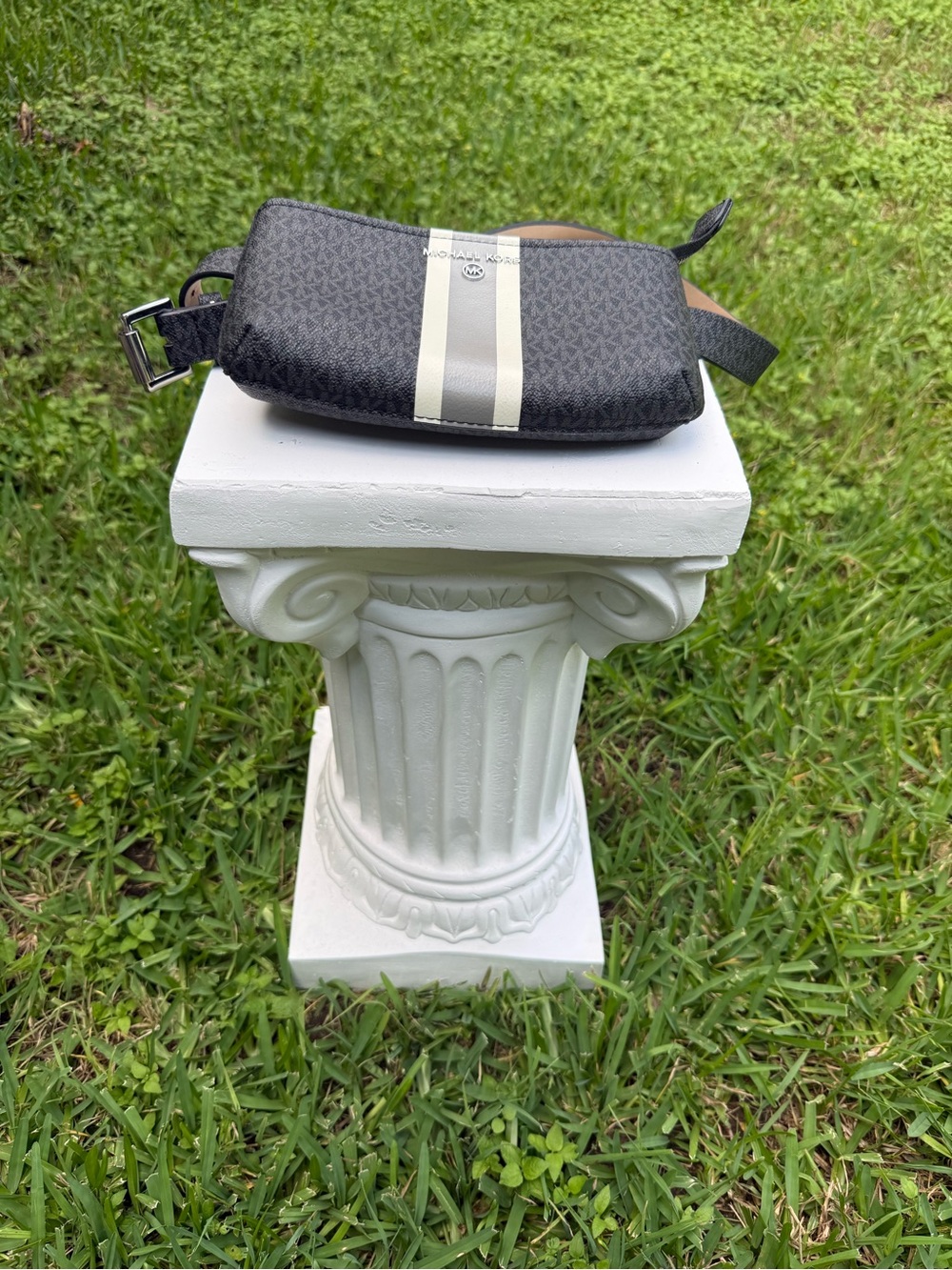 Michael Kors Black and Cream Signature Stripe Belt Bag